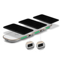 Universal 3-in-1 Qi wireless charger pad for multi-device charging in black and white with USB power