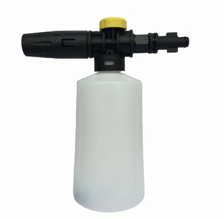 High pressure foam pot car wash gun with 750ml pot, copper tip, and adjustable nozzle on white background