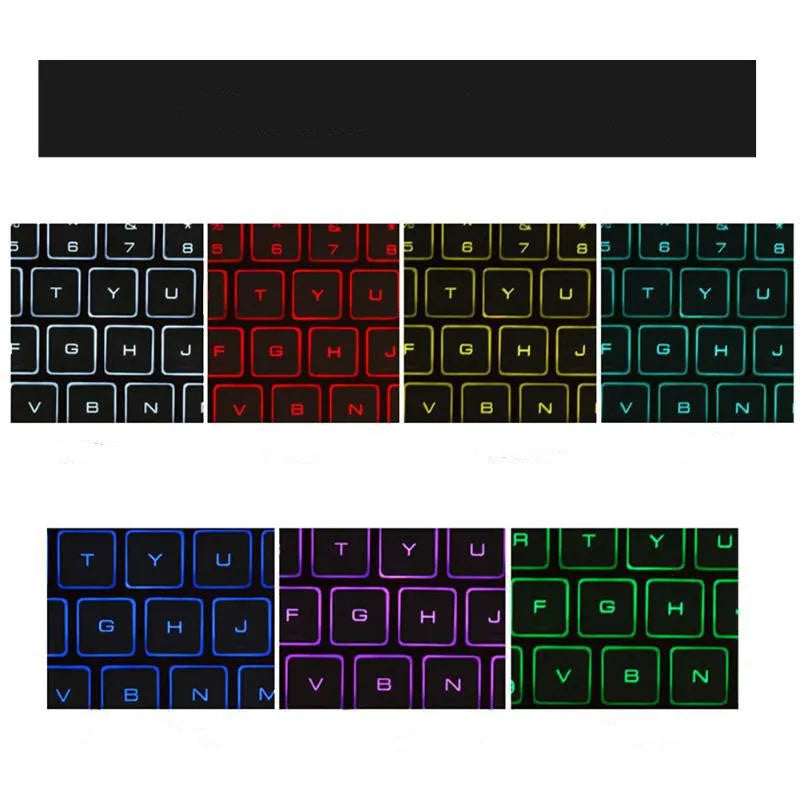 Black Bluetooth 3.0 keyboard with aluminium alloy and PU leather shell, seven-colour backlit keys, QI wireless charging