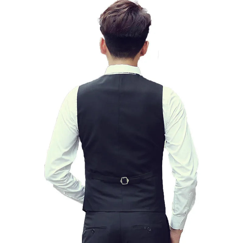Men's work suit vest in black viscose blend fabric plain weave for office use