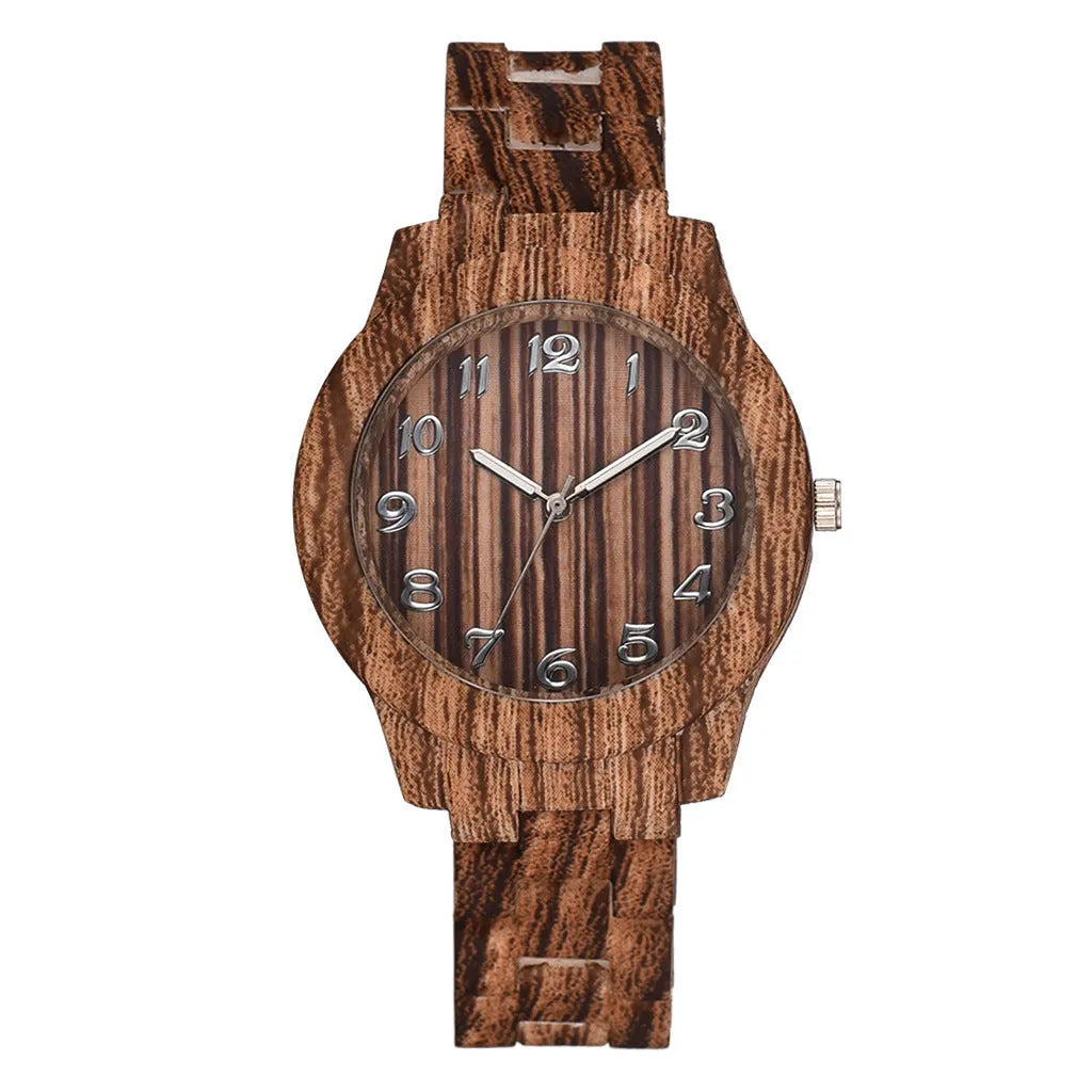 Wood grain retro design quartz watch with silicone strap in beige, brown, grey, red, or white colour options