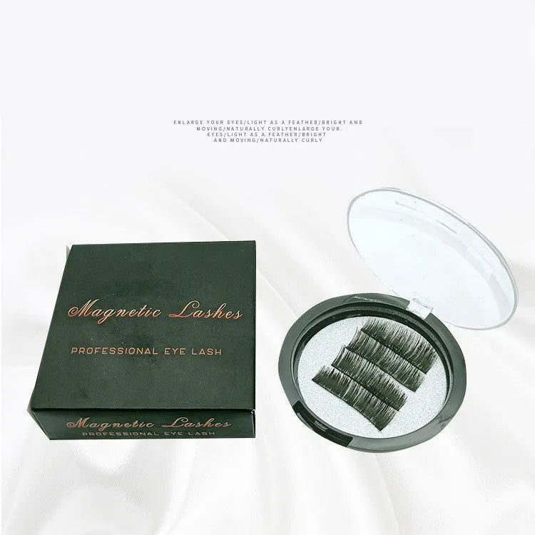Black glue-free magnetic false eyelashes with three magnetic points, chemical fibre, two pairs