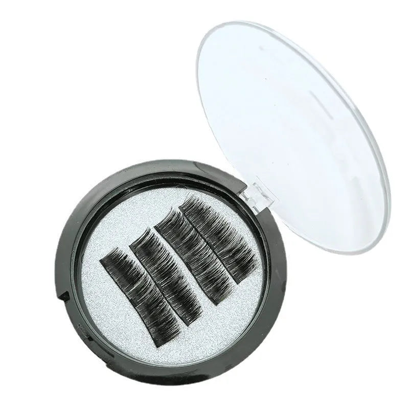 Black glue-free magnetic false eyelashes with three magnetic points, chemical fibre, two pairs