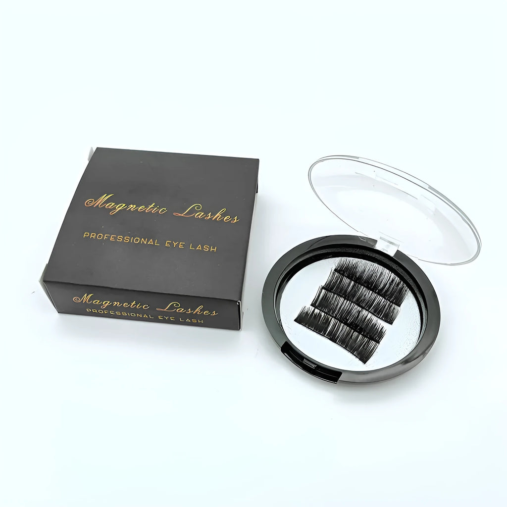 Black glue-free magnetic false eyelashes with three magnetic points, chemical fibre, two pairs