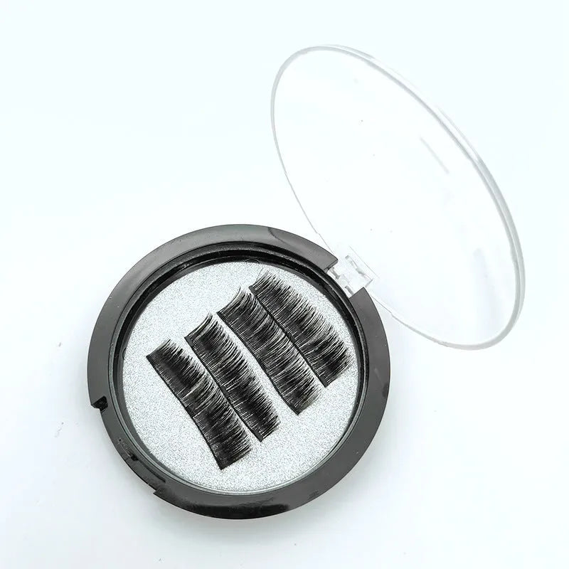 Black glue-free magnetic false eyelashes with three magnetic points, chemical fibre, two pairs