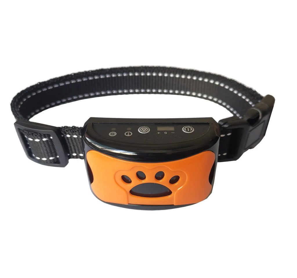 Waterproof remote dog training collar with shock vibration sound modes, rechargeable, adjustable nylon strap, yellow blue purple black orange