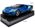Blue 1:18 simulation alloy toy sports car model with force control on a flat surface