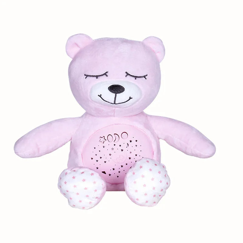 30 cm star projection plush toy in blue or pink bear design with short plush and sponge filling for infants