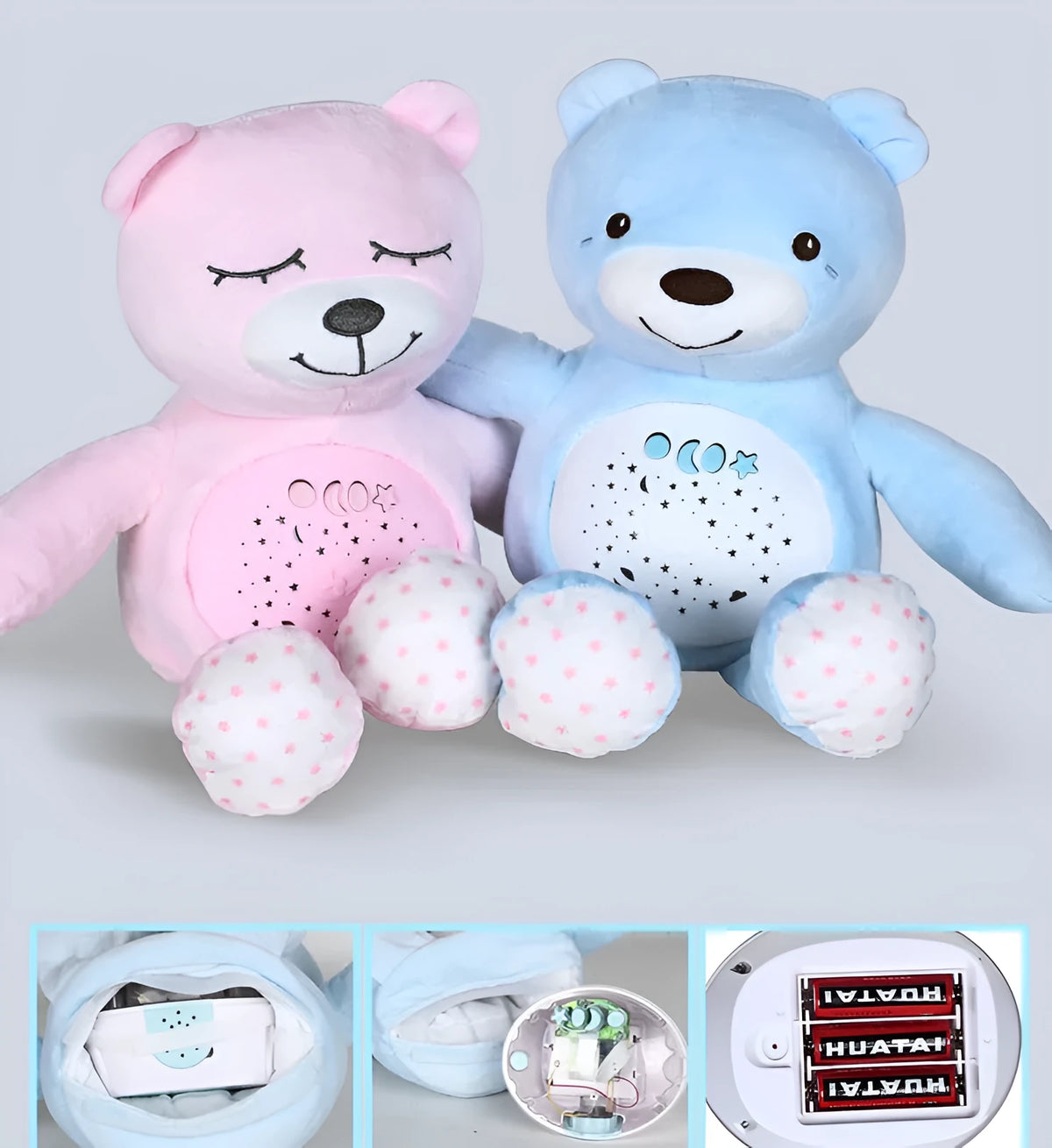 30 cm star projection plush toy in blue or pink bear design with short plush and sponge filling for infants