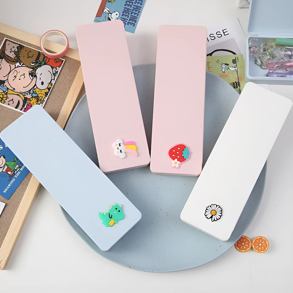 Korean candy colour cartoon PVC pencil case in style option A, waterproof and dirt-resistant design