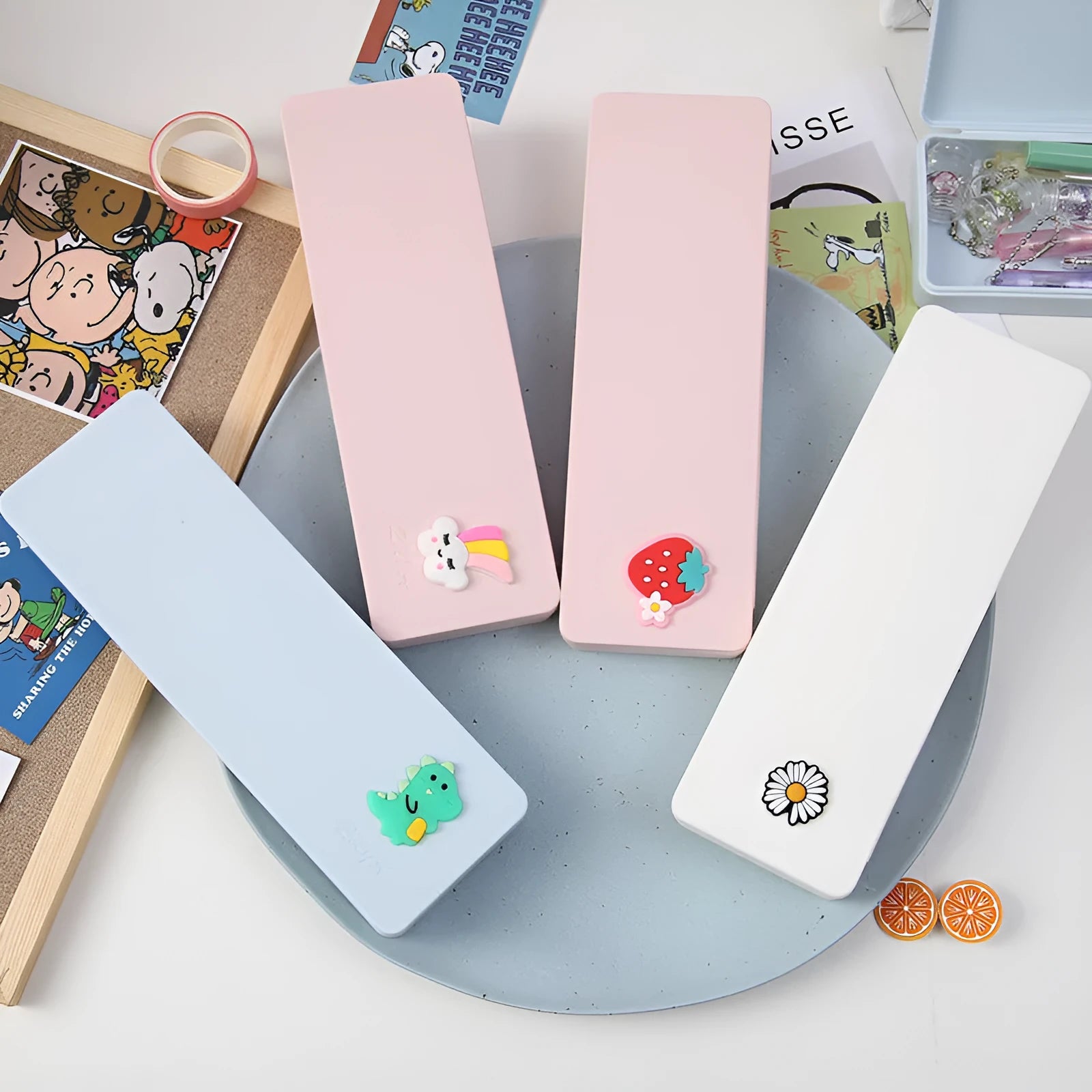 Korean candy colour cartoon PVC pencil case in style option A, waterproof and dirt-resistant design