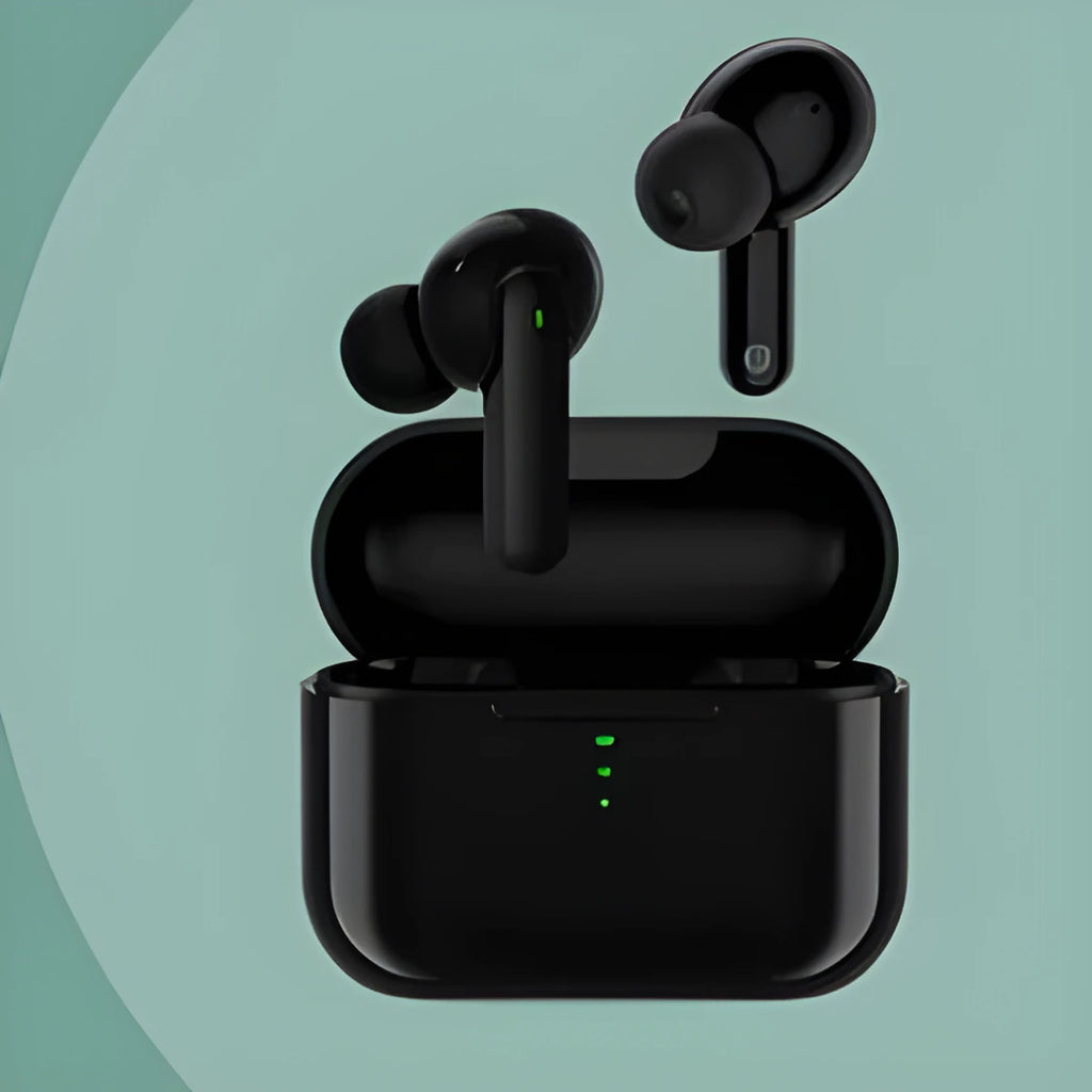 In-ear wireless Bluetooth headset with dual microphone noise reduction, magnetic charging case, black colour