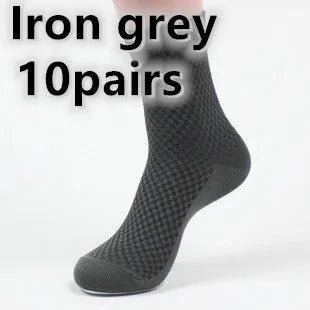 Men's bamboo fibre business socks in a small square pattern, shown in navy blue colour.