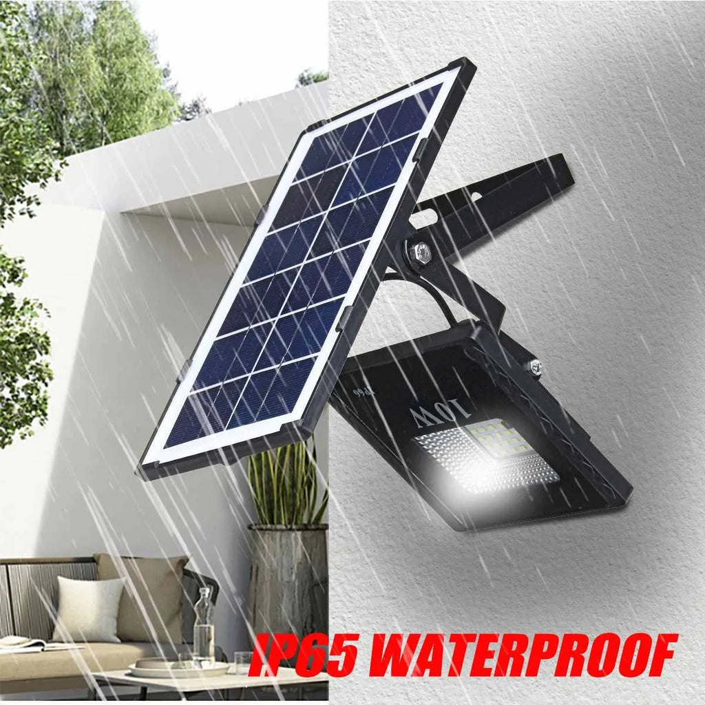 Solar wall lamp in black with remote control, plastic shell and toughened glass, 10W/25W options