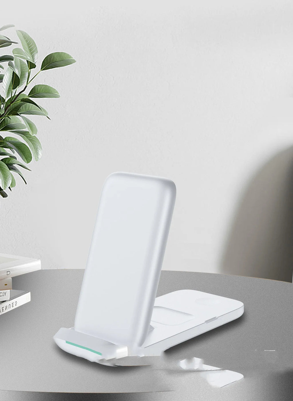 Foldable three-in-one wireless charger for iPhone, Apple Watch and AirPods with magnetic phone holder in black