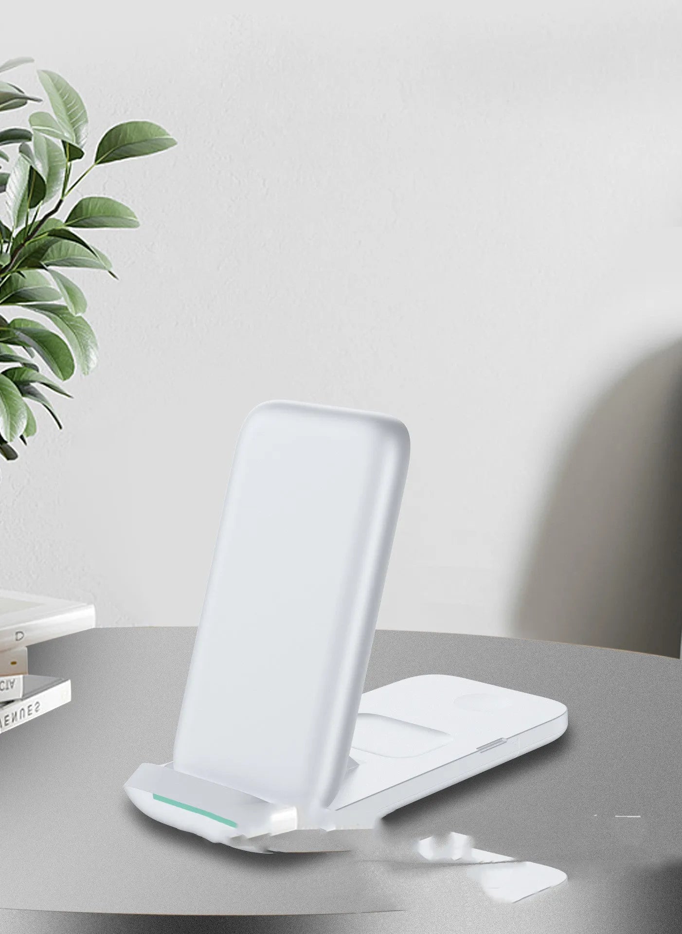 Foldable three-in-one wireless charger for iPhone, Apple Watch and AirPods with magnetic phone holder in black