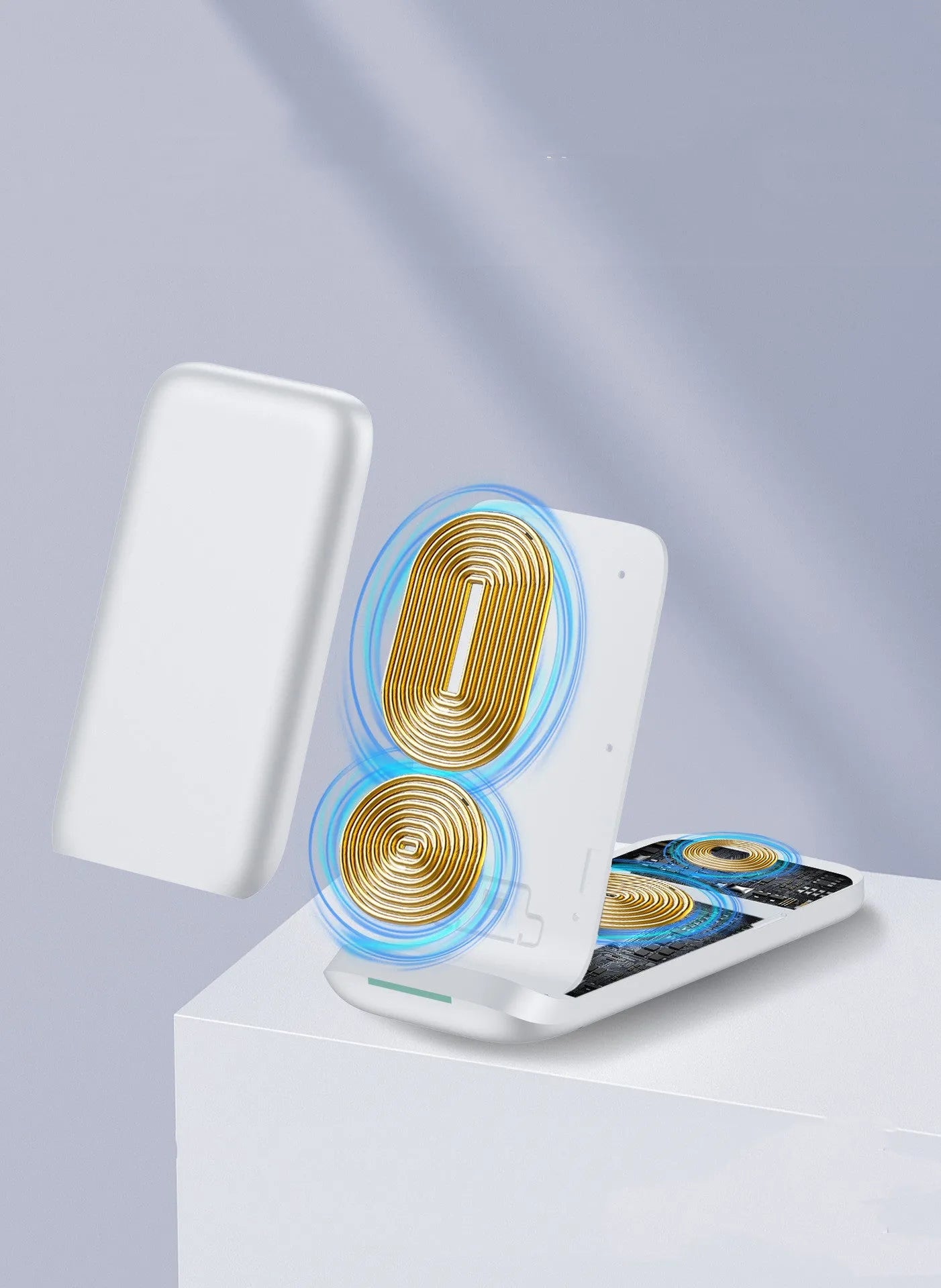 Foldable three-in-one wireless charger for iPhone, Apple Watch and AirPods with magnetic phone holder in black