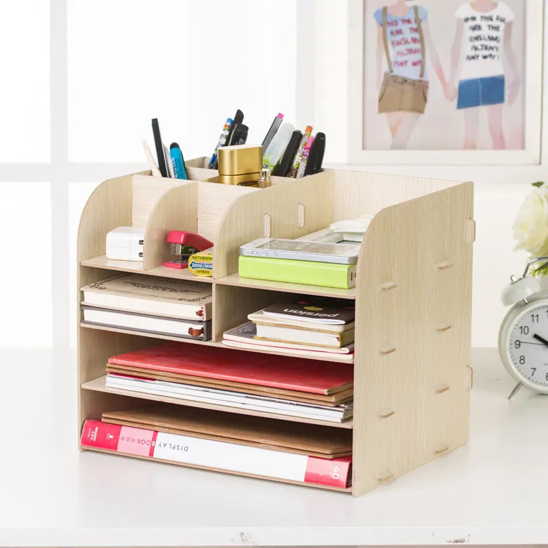 Korean style wooden desk storage box with four floors and 16 compartments