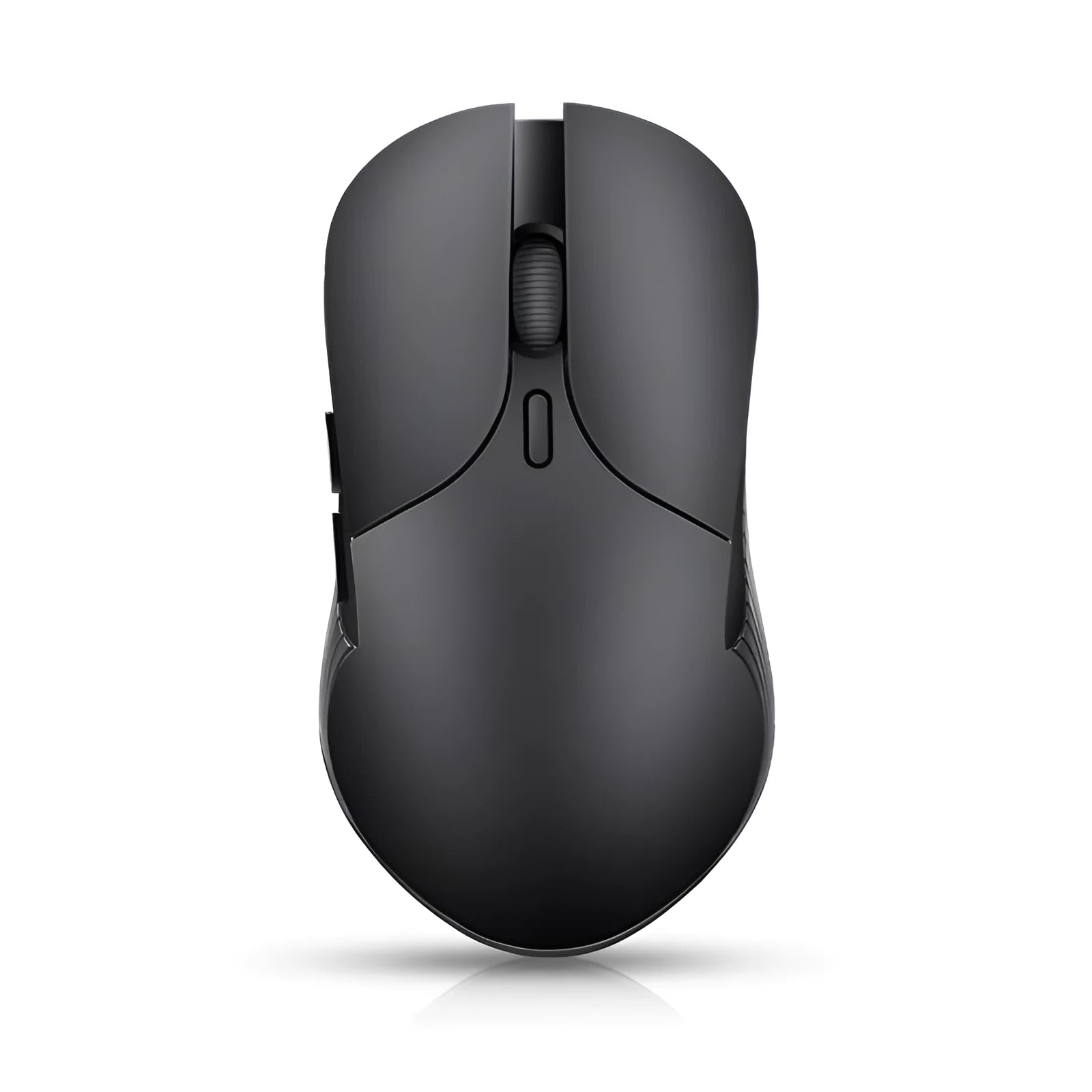 Blue rechargeable wireless smart mouse with voice control and translation functions on a desk.