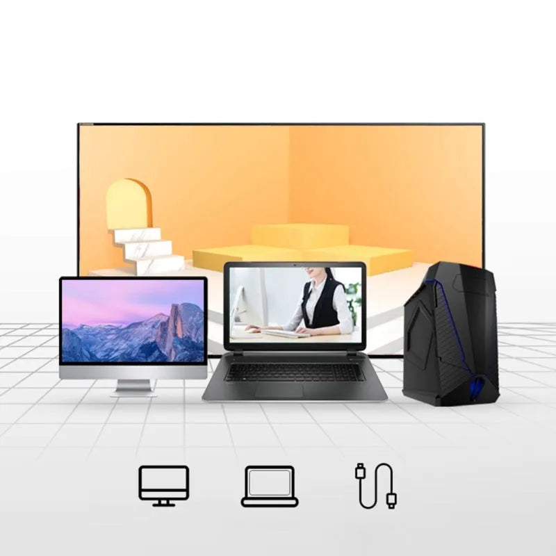 Blue rechargeable wireless smart mouse with voice control and translation functions on a desk.