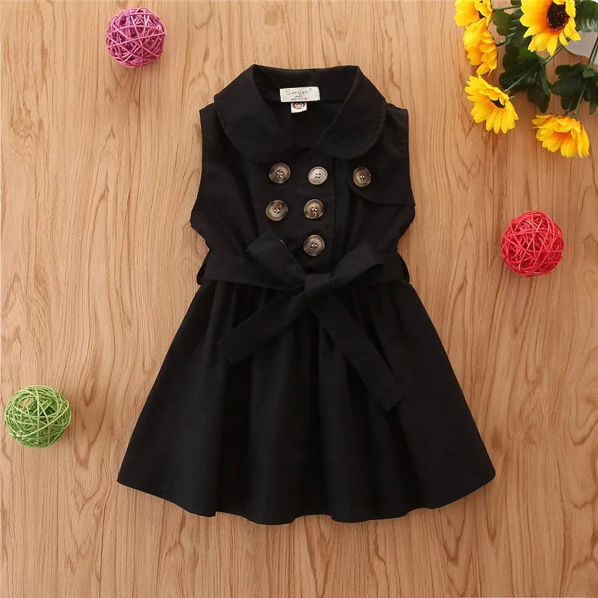Sleeveless cotton A-line princess dress for a young girl, shown in pink.