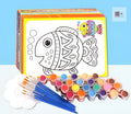 Children's gouache painting drawing board with 50 artworks, 8 pigment rows, and 8 pens on a 19x27cm sketchpad.