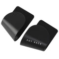 Simple wall-mounted non-punching pot cover rack in black, ABS plastic, 16.5x5x4.5cm, holding pot lids on a kitchen wall