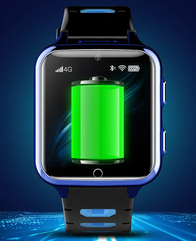 Children's smart wrist watch with colour touchscreen and silicone sport strap.