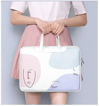Blue waterproof PU leather laptop bag for a 15.6-inch notebook with a soft handle.