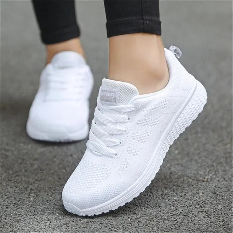 Women's breathable cross strap sneakers with low heel and non-slip sole