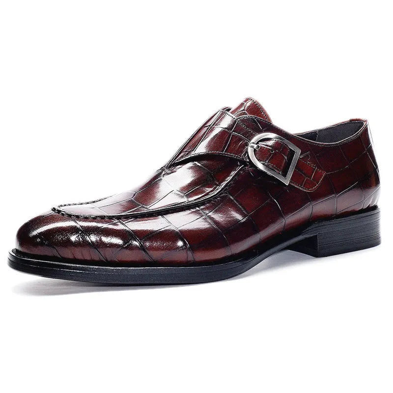 ClassicPattern men's formal black flat shoes with PU upper and leather toe cap on a plain background