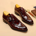 ClassicPattern men's formal black flat shoes with PU upper and leather toe cap on a plain background