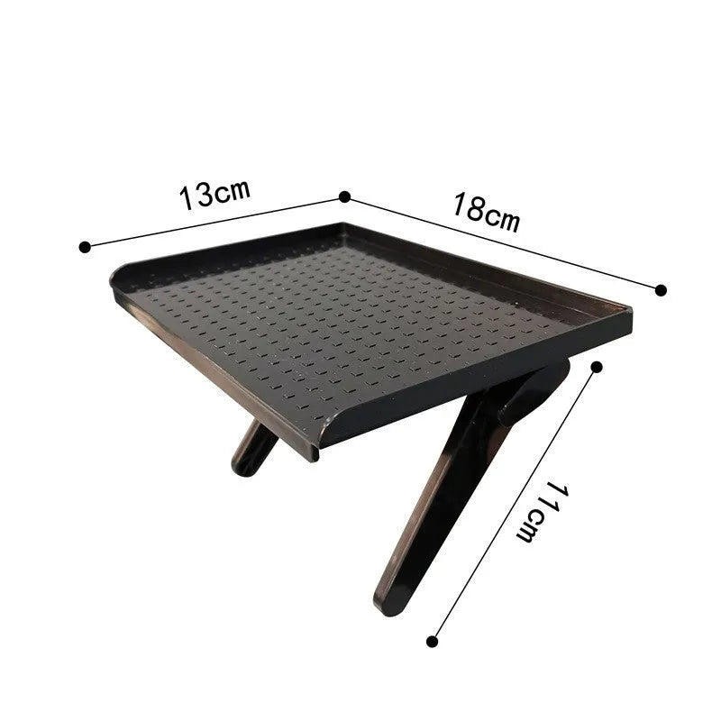 Plastic hook-mount desktop rack for organising a TV set-top box and router