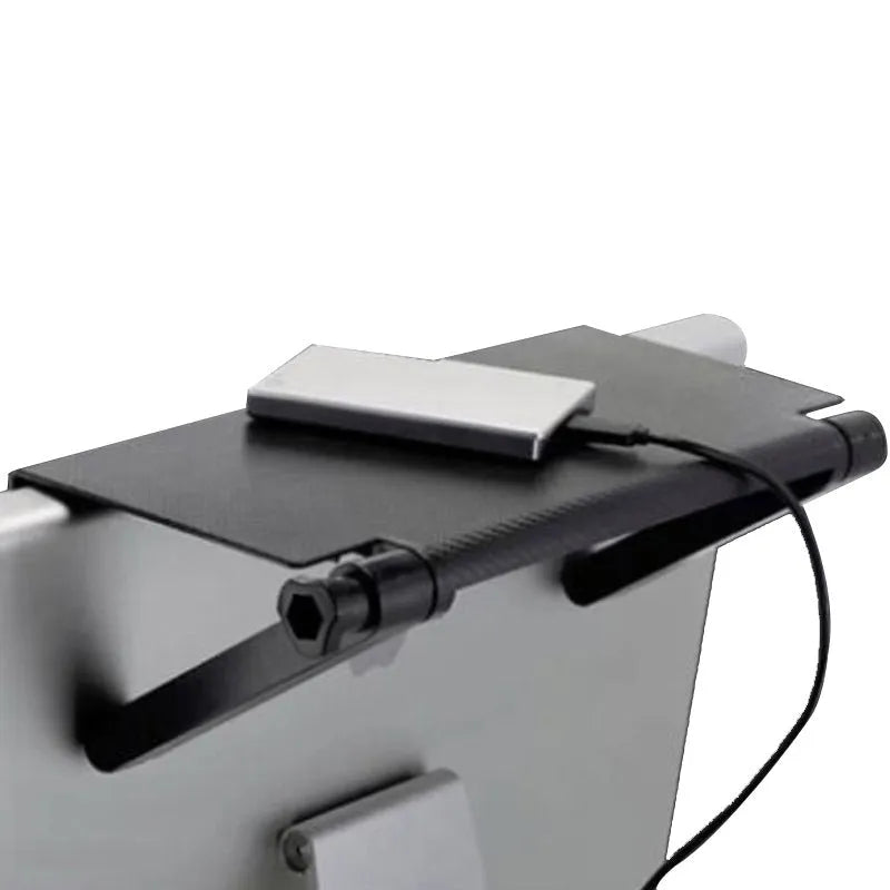Plastic hook-mount desktop rack for organising a TV set-top box and router
