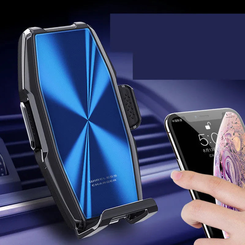 Car wireless charger mobile phone holder with blue or green casing and LED indicator light