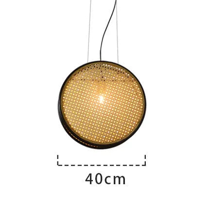 Black-rimmed rattan and glass chandelier with fishing-line suspension, 30cm diameter