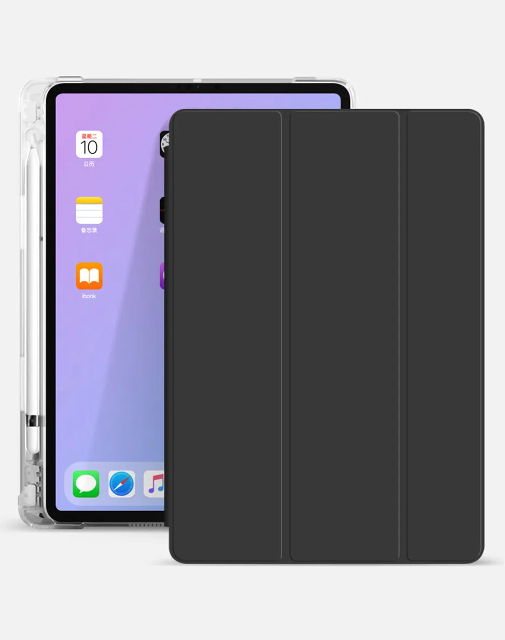 Soft TPU silicone iPad protective cover with pencil slot, clamshell design, compatible with iPad 10.2, 9.7, Air 4, Pro 10.5, Mini 5