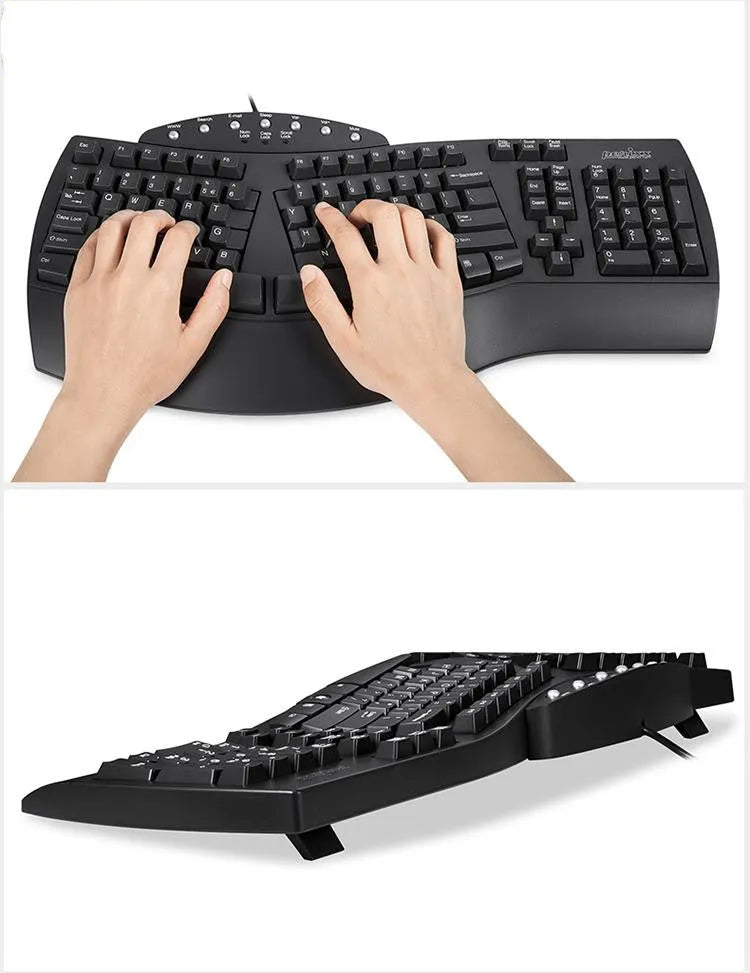 Perixx Periboard-512 ergonomic split keyboard in white and black with USB cable