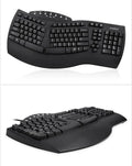 Perixx Periboard-512 ergonomic split keyboard in white and black with USB cable