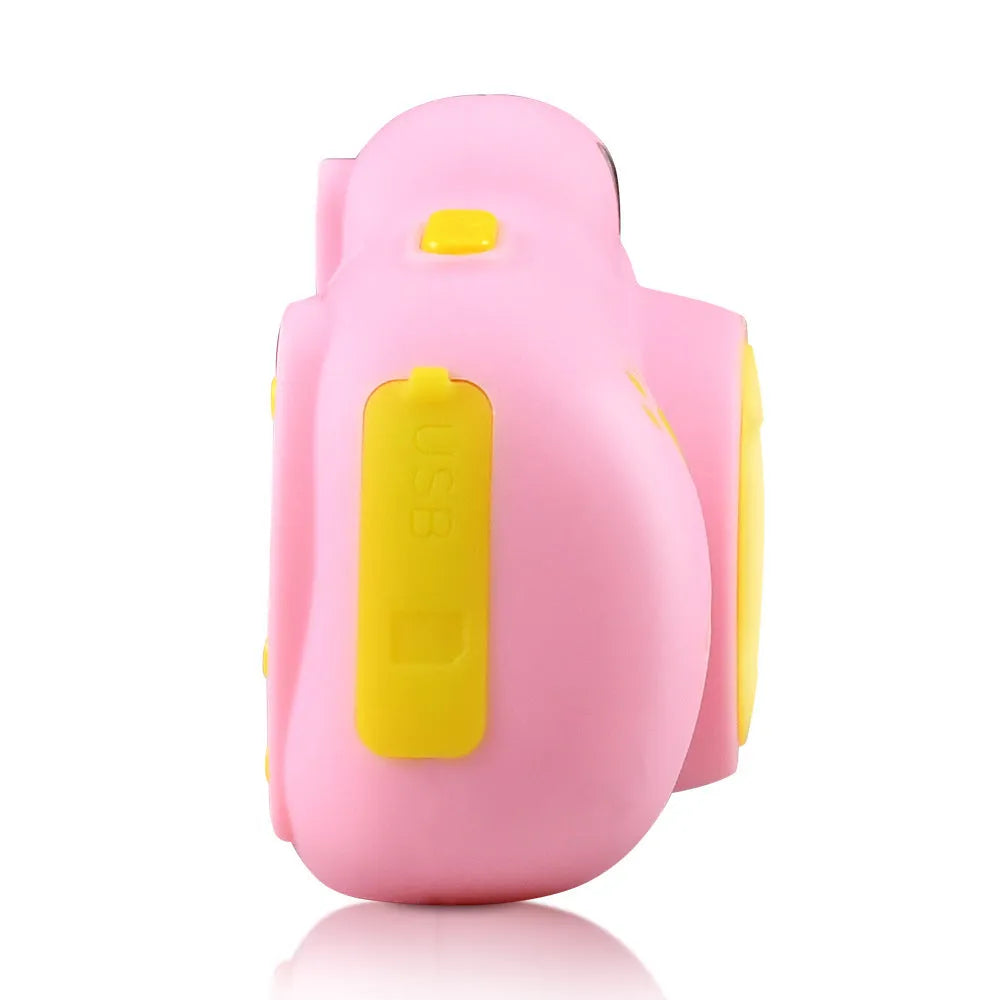 Pink and blue children's cat-shaped digital camera with selfie function
