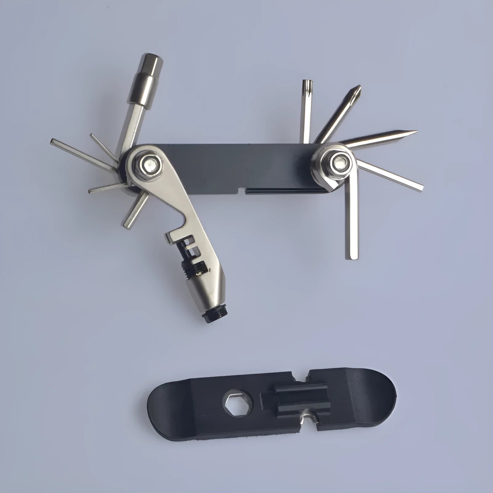 Chrome vanadium steel bicycle repair combination tool in black, red, yellow, or blue colours