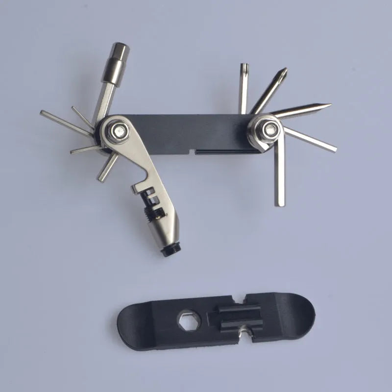 Chrome vanadium steel bicycle repair combination tool in black, red, yellow, or blue colours