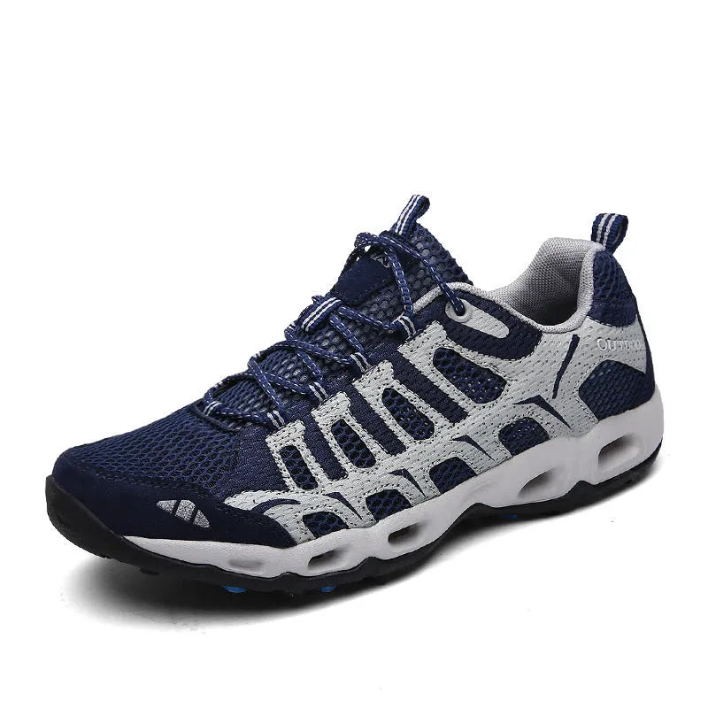 Breathable mesh travel shoes for men and women with rubber sole, available in multiple colours