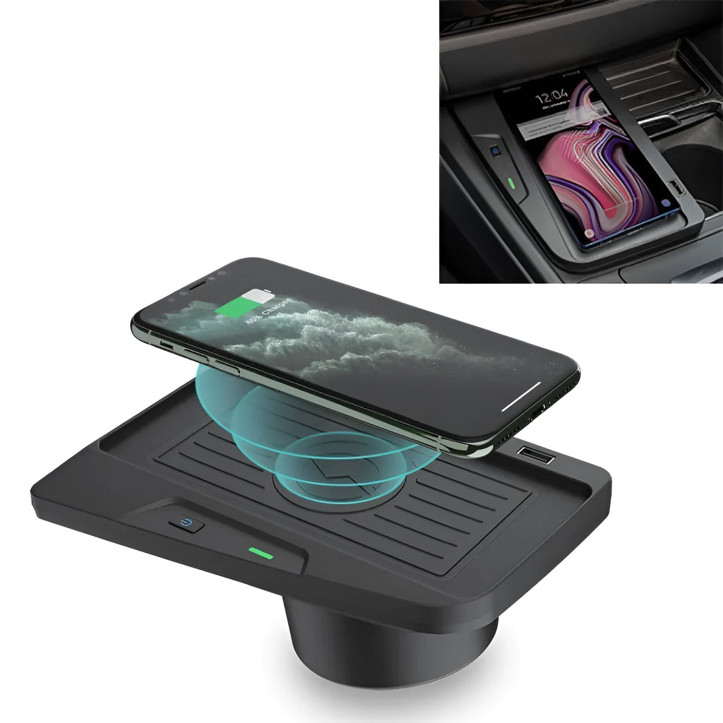 Car Qi wireless charger 10W with three-coil design for BMW models, ABS and PC construction