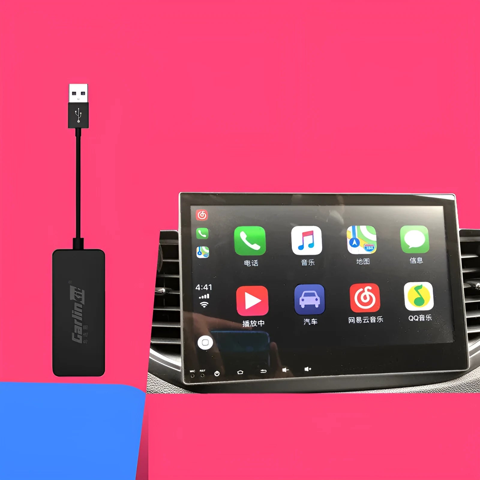 Carlinkit Android Auto car-machine interconnection module in black ABS housing with USB port