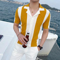 Men's slim fit knitted polo shirt in black with stripes, casual style