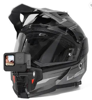 Black universal motorcycle helmet chin strap mount for GoPro and action cameras.