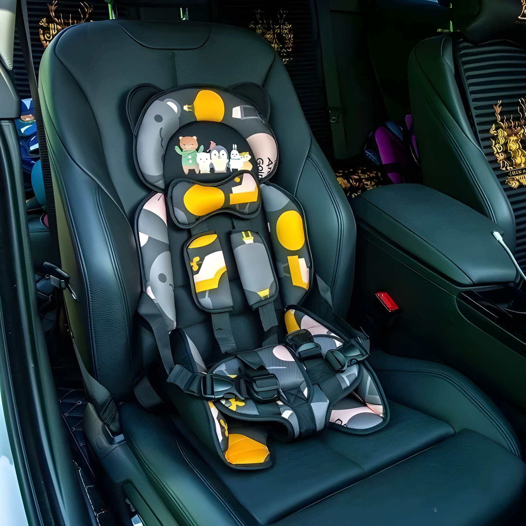 Child safety seat cushion portable single seat without backrest with bear print design