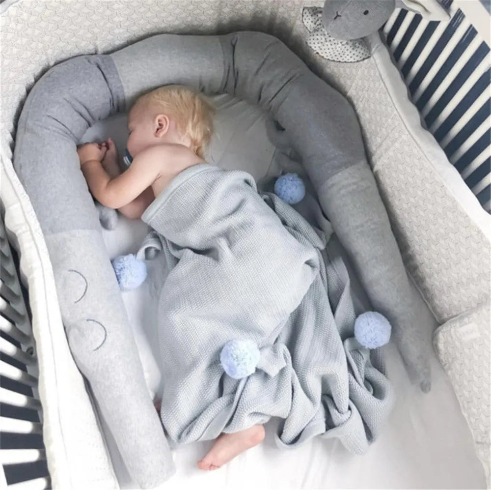 baby crib bumper cotton 185cm gray cartoon design infant cradle protection