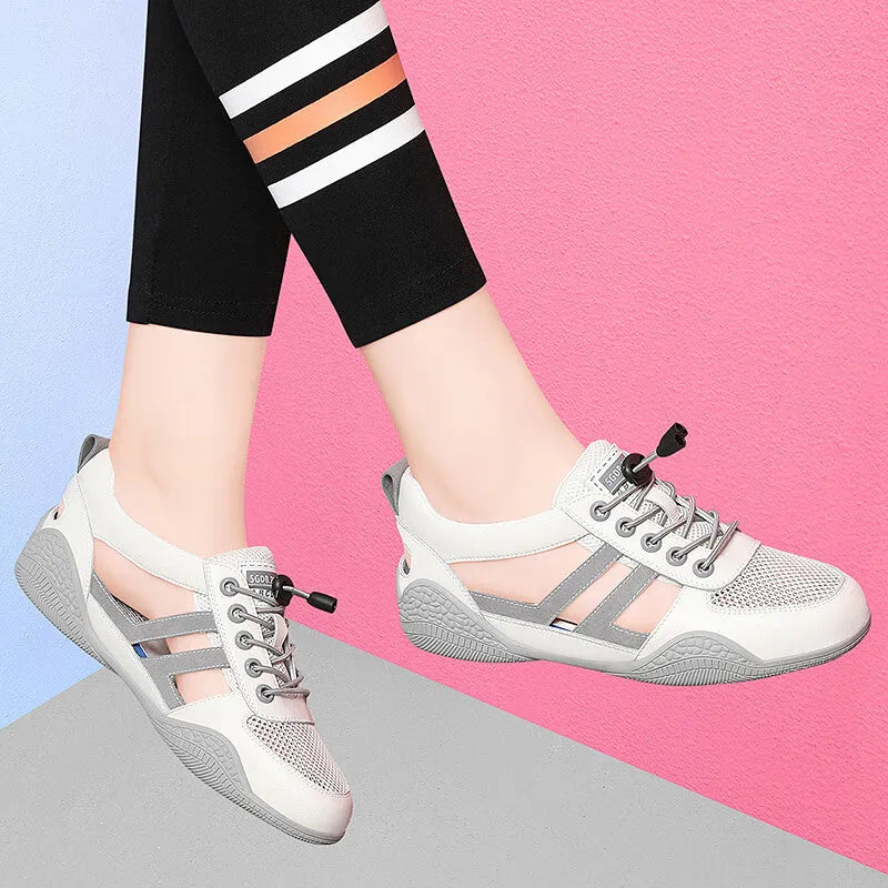 Women's leather casual sandals with cross straps and waterproof platform in white